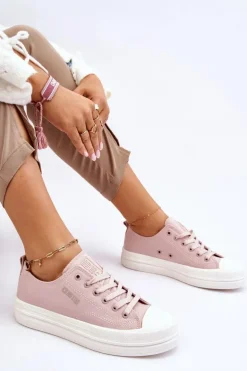 Niskie Sznurowane Tenisówki Big Star LL274970 Nude