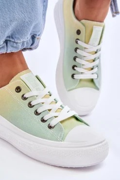 Niskie Tenisówki Na Platformie Big Star LL274A186 Żółto-Zielone