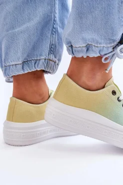 Niskie Tenisówki Na Platformie Big Star LL274A186 Żółto-Zielone