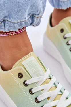 Niskie Tenisówki Na Platformie Big Star LL274A186 Żółto-Zielone