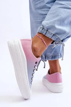 Niskie Tenisówki Na Platformie Big Star LL274A187 Różowo-Niebieskie