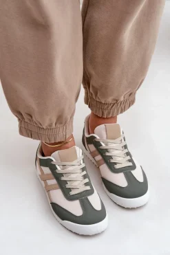 Niskie Tenisówki Trampki Damskie Beżowo-Zielone Eezore