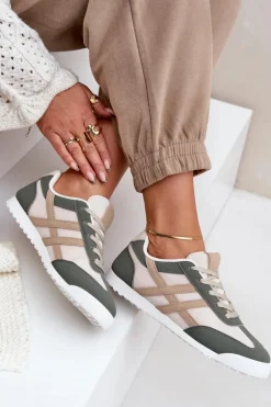 Niskie Tenisówki Trampki Damskie Beżowo-Zielone Eezore