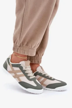 Niskie Tenisówki Trampki Damskie Beżowo-Zielone Eezore