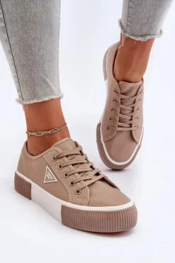 Niskie Trampki Damskie Beżowe Enalae