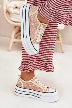 Niskie Trampki Damskie Na Platformie Różowe Melina