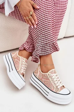 Niskie Trampki Damskie Na Platformie Różowe Melina