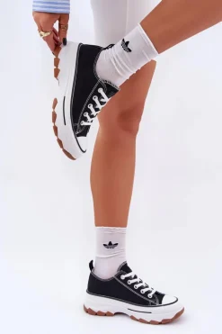 Niskie Trampki Damskie Na Platformie Czarne Aradwin