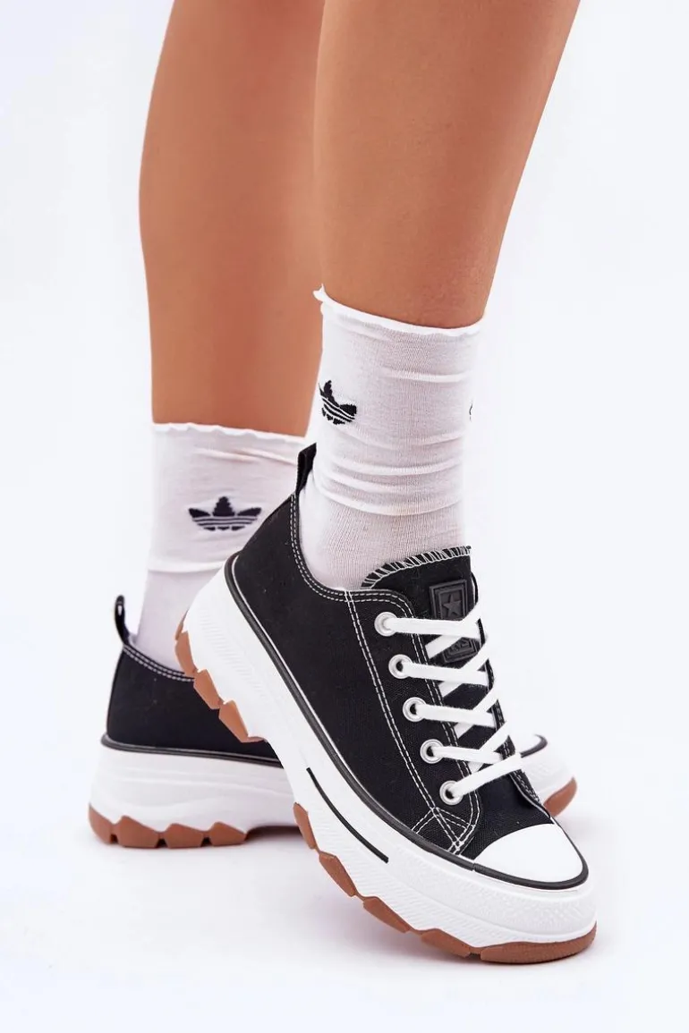 Niskie Trampki Damskie Na Platformie Czarne Aradwin