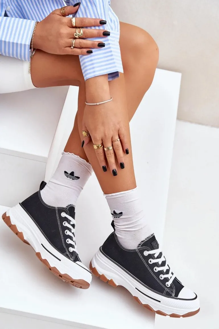 Niskie Trampki Damskie Na Platformie Czarne Aradwin