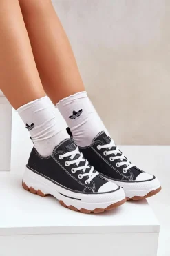 Niskie Trampki Damskie Na Platformie Czarne Aradwin