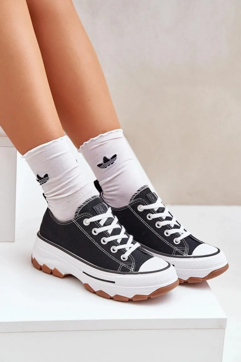 Niskie Trampki Damskie Na Platformie Czarne Aradwin