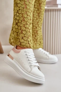 Niskie Trampki Damskie Na Platformie Z Eko Skóry Biało-Różowo Nevelena