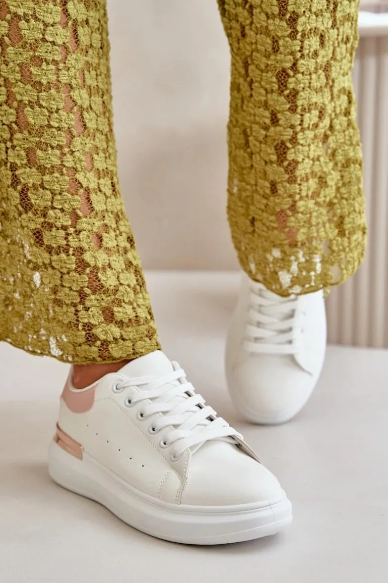 Niskie Trampki Damskie Na Platformie Z Eko Skóry Biało-Różowo Nevelena