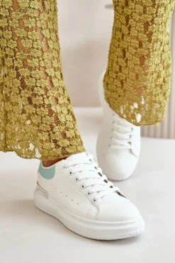 Niskie Trampki Damskie Na Platformie Z Eko Skóry Biało-Zielone Nevelena