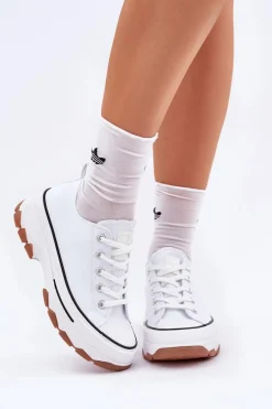 Niskie Trampki Damskie Na Platformie Białe Aradwin