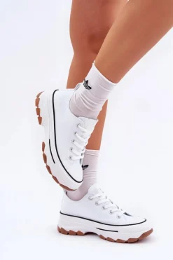 Niskie Trampki Damskie Na Platformie Białe Aradwin