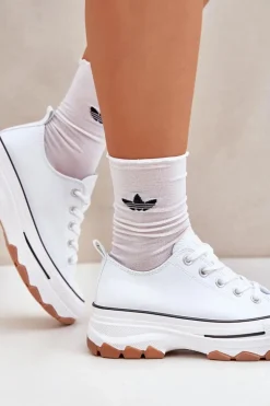 Niskie Trampki Damskie Na Platformie Białe Aradwin