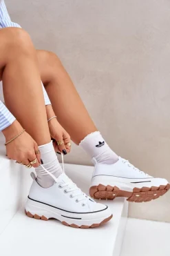 Niskie Trampki Damskie Na Platformie Białe Aradwin