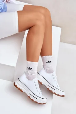 Niskie Trampki Damskie Na Platformie Białe Aradwin