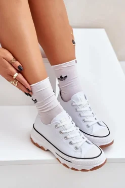 Niskie Trampki Damskie Na Platformie Białe Aradwin