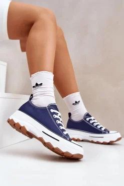 Niskie Trampki Damskie Na Platformie Granatowe Aradwin