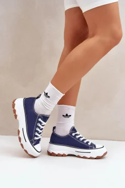 Niskie Trampki Damskie Na Platformie Granatowe Aradwin