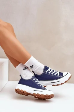 Niskie Trampki Damskie Na Platformie Granatowe Aradwin