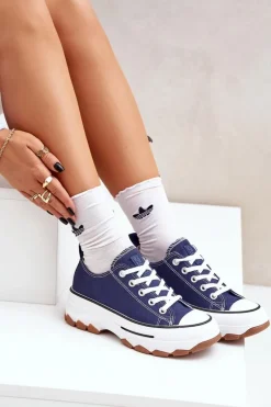 Niskie Trampki Damskie Na Platformie Granatowe Aradwin