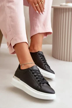 Niskie Trampki Damskie Na Platformie Z Eko Skóry Czarne Nevelena