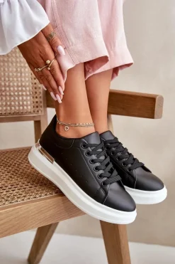 Niskie Trampki Damskie Na Platformie Z Eko Skóry Czarne Nevelena