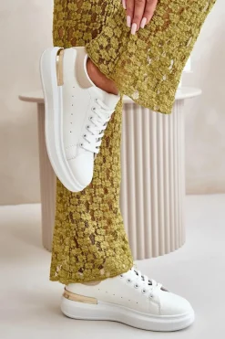 Niskie Trampki Damskie Na Platformie Z Eko Skóry Biało-Beżowe Nevelena