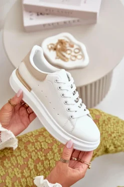 Niskie Trampki Damskie Na Platformie Z Eko Skóry Biało-Beżowe Nevelena