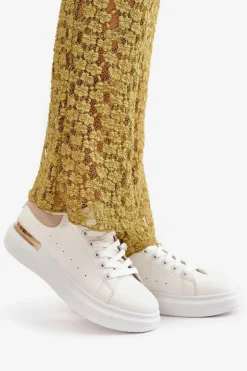 Niskie Trampki Damskie Na Platformie Z Eko Skóry Biało-Beżowe Nevelena