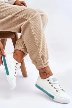 Niskie Trampki Damskie Z Dżetami Biało-Niebieskie Demira