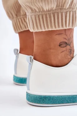 Niskie Trampki Damskie Z Dżetami Biało-Niebieskie Demira