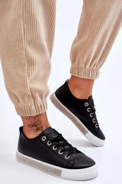 Niskie Trampki Damskie Z Dżetami Czarno-Białe Demira