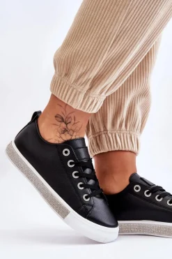 Niskie Trampki Damskie Z Dżetami Czarno-Białe Demira