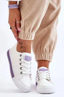 Niskie Trampki Damskie Z Dżetami Biało-Fioletowe Demira