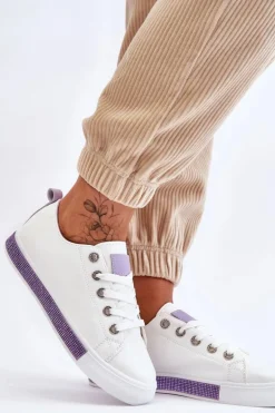 Niskie Trampki Damskie Z Dżetami Biało-Fioletowe Demira