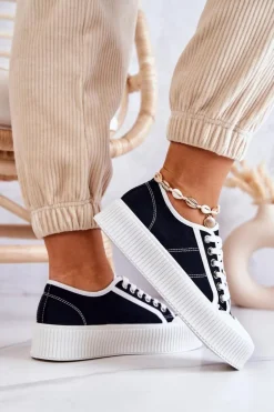 Niskie Trampki Na Platformie Czarne Mischa