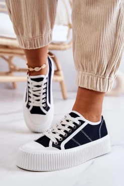 Niskie Trampki Na Platformie Czarne Mischa