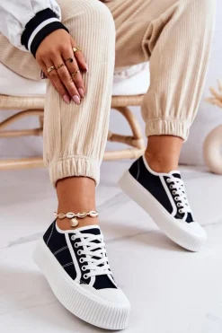 Niskie Trampki Na Platformie Czarne Mischa