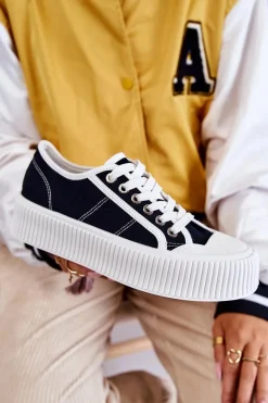 Niskie Trampki Na Platformie Czarne Mischa