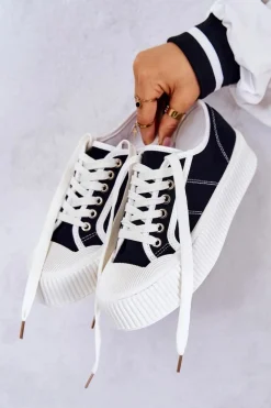 Niskie Trampki Na Platformie Czarne Mischa