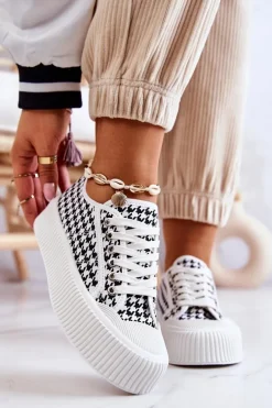 Niskie Trampki Na Platformie Biało-Czarne Mischa