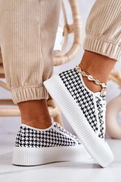 Niskie Trampki Na Platformie Biało-Czarne Mischa