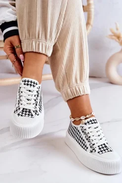 Niskie Trampki Na Platformie Biało-Czarne Mischa