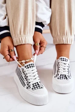 Niskie Trampki Na Platformie Biało-Czarne Mischa