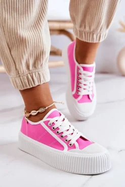Niskie Trampki Na Platformie Różowe Mischa